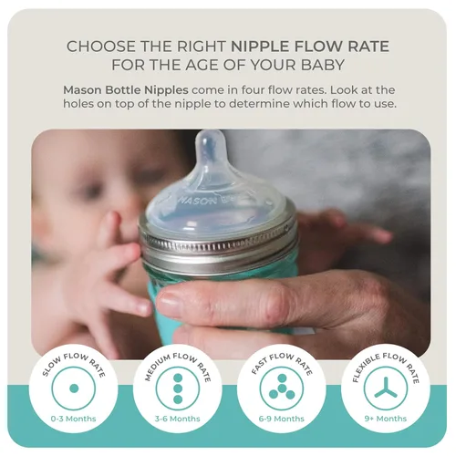 Miniatura 6 de Mason Bottle Tetinas de flujo medio (3 a 6 meses) – Tetinas de silicona para biberón, se adaptan a cualquier tarro Mason de boca regular