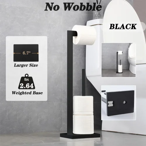 Miniatura 3 de GERZWY SUS 304 - Soporte de papel higiénico de acero inoxidable, soporte de papel higiénico de pedestal con reserva, negro mate DZY004-BK