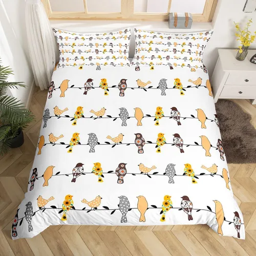 Miniatura 10 de Juego de ropa de cama de pájaros, tamaño individual para niños y niñas, adultos, dormitorio, universidad, decoración de Navidad, funda de edredón