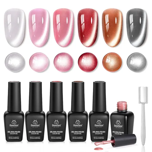Miniatura 25 de Beetles - Esmalte de uñas de gel rojo, 6 colores, colección Marvelous Lady, esmalte de uñas con purpurina burdeos, nude, rojo brillante, diseño