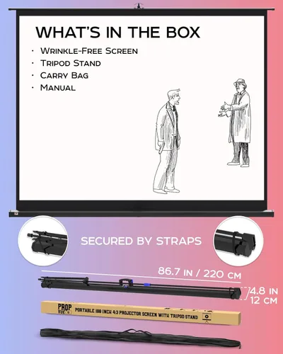 Miniatura 9 de PropVue Pantalla de proyector con soporte de 100 pulgadas, pantalla de proyección para interiores y exteriores para presentaciones de películas u