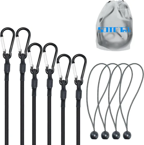 Miniatura 11 de SDTC Tech Mini cuerdas elásticas cortas de 8 pulgadas con ganchos de mosquetón, correas elásticas resistentes para tiendas de campaña, bicicleta