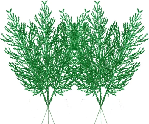 Miniatura 10 de Tallos con Purpurina de Navidad 24 piezas Ramas de Pino Artificial para Adornos de Árbol de Navidad, Rellenos, Corona de Navidad DIY, Manualidades