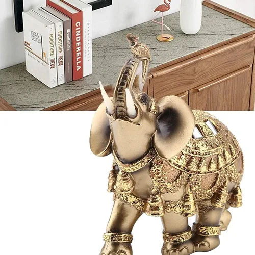 Miniatura 2 de Estatua de elefante de poliresina dorada, escultura, tronco, riqueza, figurita coleccionable, regalo, decoración del hogar, adorno de Feng Shui