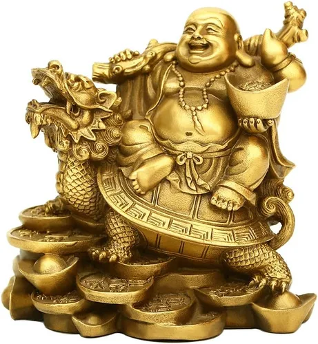 Miniatura 8 de BRASSTAR 3.3 "(H) Ruyi Buda riendo y tortuga riqueza buena fortuna salud Buda estatua para decoración de oficina en casa TQZDPT72