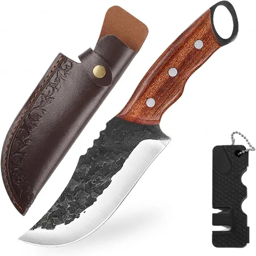 Miniatura 10 de KOFERY Cuchillo de carnicero serbio forjado a mano con espiga completa martillado de acero 4Cr13MoV para cocina, campamento y barbacoa Cuchillo