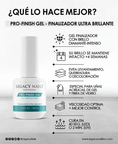 Miniatura 2 de Legacy Nails Professional PRO FINISH GEL 0.5 oz – Sellador de uñas acrílico de alto brillo para un brillo duradero – Fórmula de secado rápido