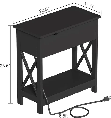 Miniatura 3 de ChooChoo - Mesa auxiliar con estación de carga; mesa auxiliar estrecha con puertos USB y tomas de corriente para espacios pequeños; mesita de noche