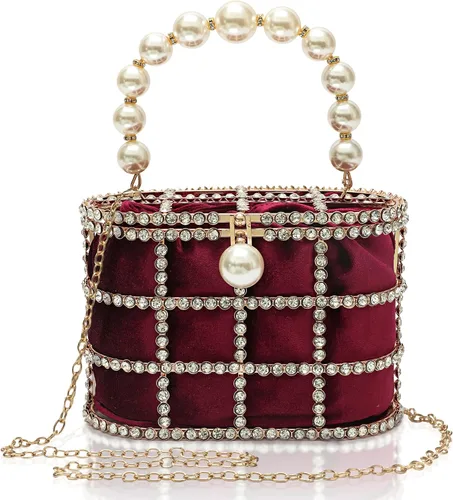 Miniatura 8 de CARIEDO Bolso de Noche para Mujer, Bolso de Mano con Perlas y Diamantes de Imitación para Boda, Baile de Graduación, Cumpleaños, Fiesta, Accesorios