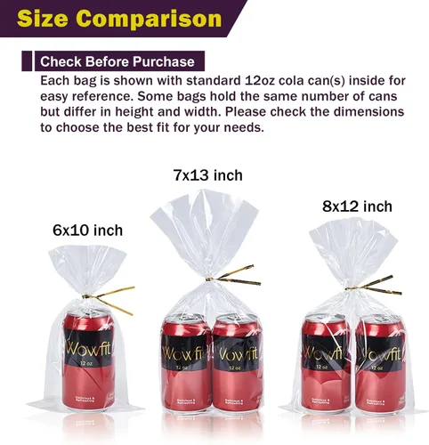 Miniatura 5 de Wowfit 100 unidades de 6x10 pulgadas Bolsas de celofán transparentes planas con lazos dorados de 6 pulgadas, embalaje de celofán para envolver