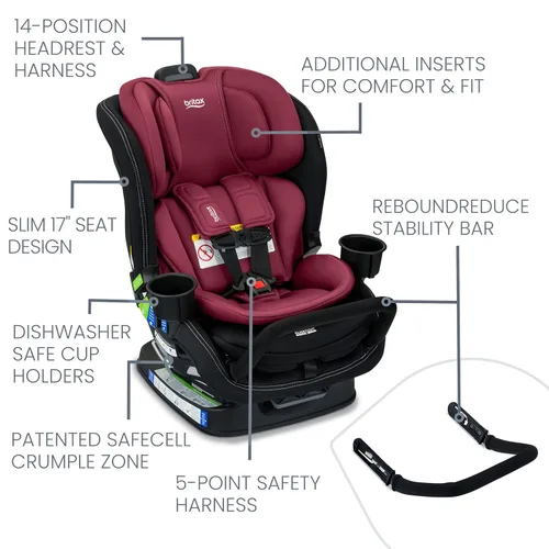 Miniatura 5 de Britax Poplar S Asiento convertible para automóvil, asiento de automóvil 2 en 1 con diseño delgado de 17 pulgadas, tecnología ClickTight, ónix rubí