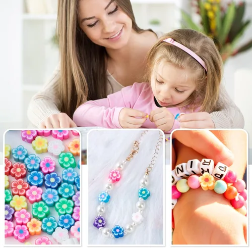 Miniatura 4 de 100 cuentas de flores de arcilla polimérica de colores para bricolaje, joyas, pulseras, aretes, collares, suministros para hacer manualidades