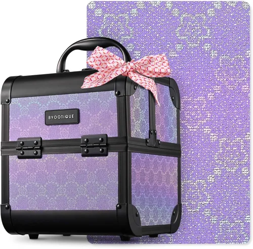 Miniatura 34 de BYOOTIQUE estuche rodante para maquillaje 4 en 1, con cerradura, maletín tipo trolley para cosméticos, con 4 ruedas extraíbles, organizador de viaje