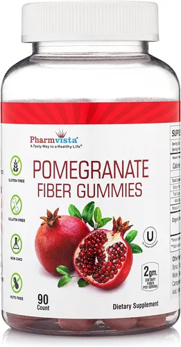 Pharmvista Gomitas de fibra de granada para adultos y niños, 100 mg - Suplemento vegano de granada sin gluten rico en gomitas masticables de fibra