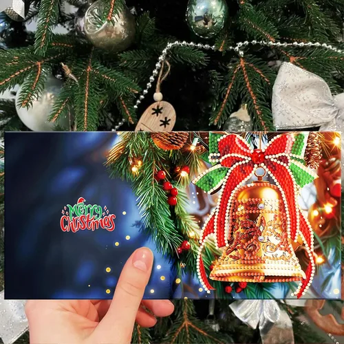 Miniatura 4 de LUSandy Paquete de 12 tarjetas de Navidad con pintura de diamante 5D para adultos, tarjetas de felicitación de arte con diamantes para gatos