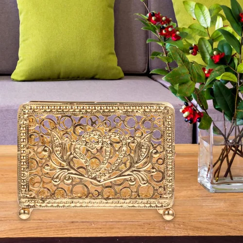 Miniatura 5 de Hemobllo Retro Metal Napkin Holder Gold Rectangular Freestanding Napkin Stand Decorative Tissue Rack for Kitchen Dining Table Farmhouse