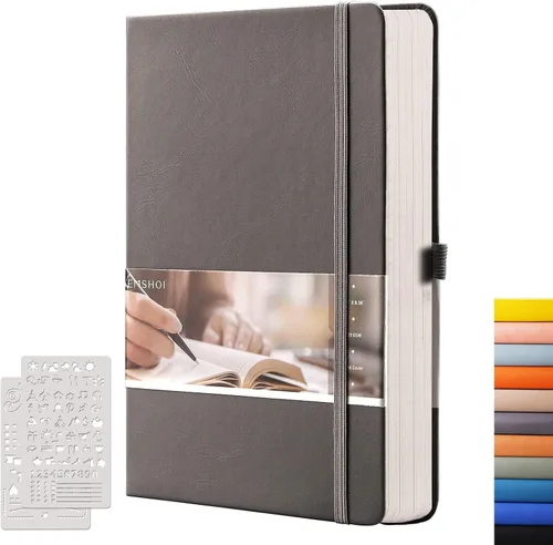 Miniatura 10 de EMSHOI - Cuaderno de puntos, 256 páginas A5, cuadrícula de puntos, papel grueso de 120gsm, 16 páginas perforadas, piel sintética suave, bolsillo
