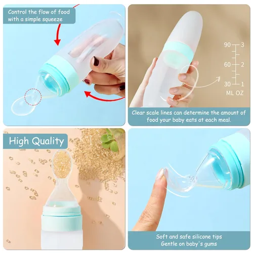 Miniatura 8 de Alimentador de Comida para Bebé Paquete de 4 Cucharas Dispensadoras de Comida de Silicona para Bebés - 3 oz Cucharas de Alimentación por Compresión