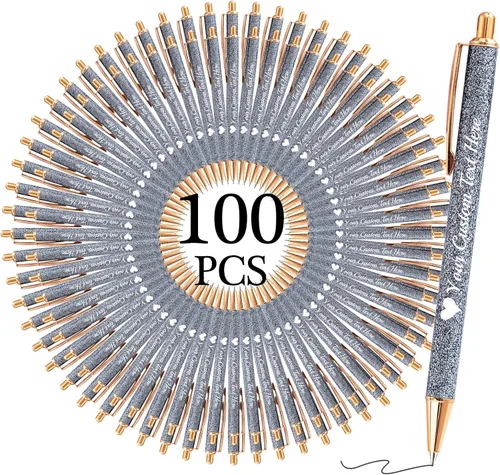 Miniatura 50 de Bolígrafos con purpurina personalizados con nombre, bolígrafos bonitos y bonitos personalizados, bolígrafos retráctiles de tinta negra, suministros
