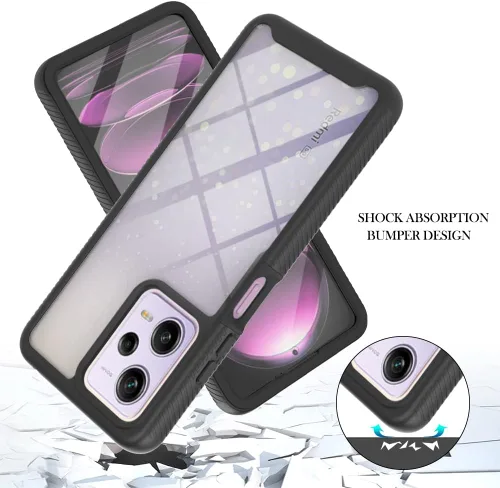 Miniatura 2 de Funda para Redmi Note 12 Pro, delgada, de cuerpo completo, resistente, elegante, protectora, transparente, híbrida, 3 en 1, con protector de Negro