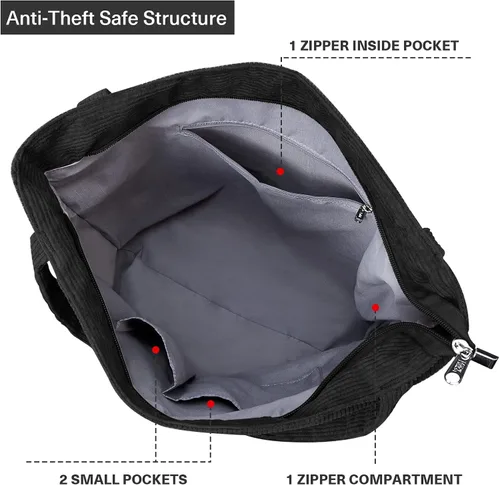 Miniatura 6 de KALIDI Bolso de mano de pana para mujer, bolso de hombro grande con bolsillo con cremallera, bolso Hobo casual de gran capacidad, bolsa de trabajo