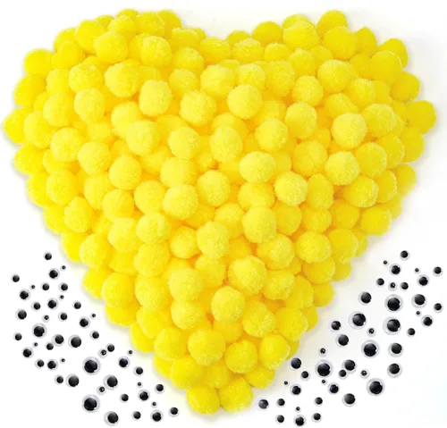 Miniatura 18 de Caydo 1200 pompones para suministros de manualidades, 1050 pompones grandes y pequeños de colores surtidos con 150 ojos saltones Multicolor