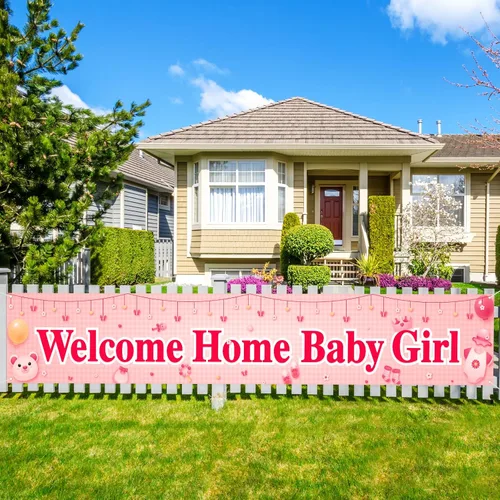 Labakita Cartel de bienvenida a casa para bebé, pancarta grande con texto en inglés "It's a Girl" para baby shower, decoración de baby shower rosa