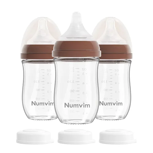 Miniatura 14 de Biberones de vidrio natural de flujo suave y extra lento, biberón para lactancia materna para recién nacidos con pezón anticólicos para bebés de 0