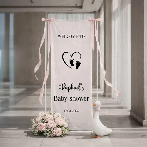 Miniatura 5 de Banner de bienvenida personalizado para baby shower, letrero de telón de fondo de tela con nombre personalizado Baby Shower #6