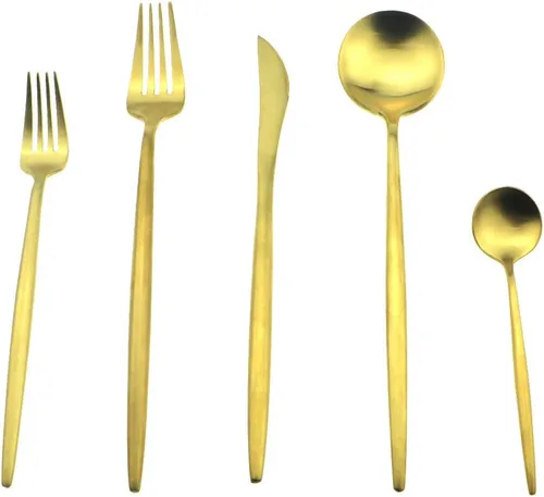 Miniatura 7 de Juego de cubiertos de 5 piezas, color negro mate, juegos de cubiertos de acero inoxidable 18/10, incluye cuchara tenedor y cuchillo con cuchara