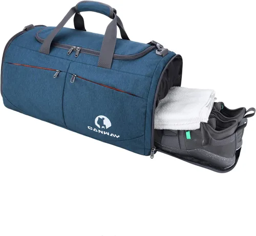 Canway - Bolsa deportiva para gimnasio, bolsa de lona para viaje con compartimento para bolsa húmedo y para zapatos para hombres y mujeres, de 45 L,