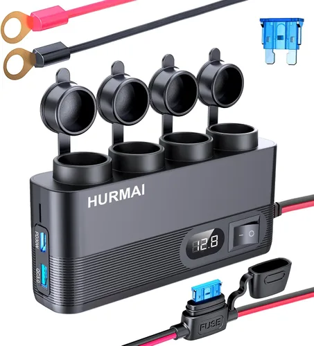 Cargador de Coche Resistente de 10 Pies 12V/24V, Adaptador de Encendedor de Cigarrillos de 216W de 7 Puertos con Carga Rápida USB-C PD30W/QC3.0,
