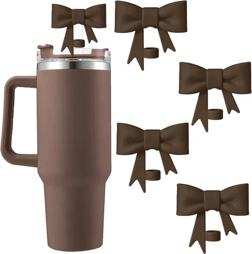 Miniatura 40 de 6 piezas de cubiertas de pajita de silicona para vasos Stanley de 40/30 oz 10 mm (0.4 pulg) cubiertas de pajita a prueba de polvo con diseño