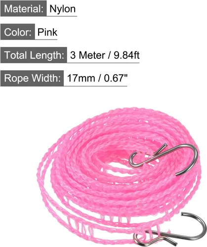 Miniatura 2 de uxcell Tendedero portátil, de nailon de 9.84 pies, resistente al viento, antideslizante, cuerda de lavado para patio, viajes al aire libre, camping
