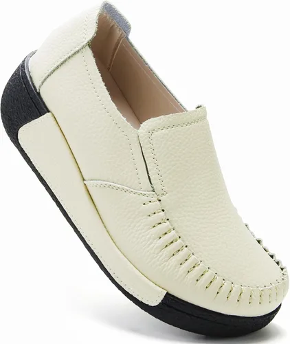 Miniatura 13 de UZB Mocasines de cuero sin cordones para mujer, cómodos zapatos de plataforma casuales