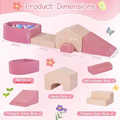 Miniatura 2 de Bloques de escalada de espuma 30D de 5 piezas para niños pequeños de 1 a 3 años, mini juego suave en forma de casa con pozo de bolas, gimnasio