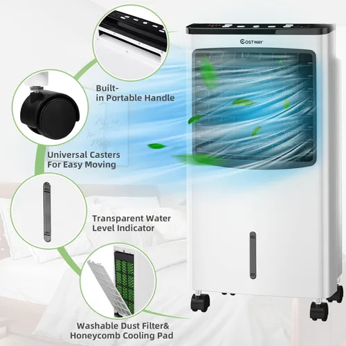 Miniatura 5 de COSTWAY Enfriador de aire evaporativo portátil para habitación, enfriador de aire para refrigeración y sueño con control remoto, temporizador de 7.5