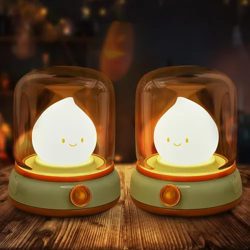 Paquete de 2 luces nocturnas de fogata fantasma, pequeña lámpara de escritorio bonita, lámpara de mesa de noche inalámbrica regulable, luz nocturna