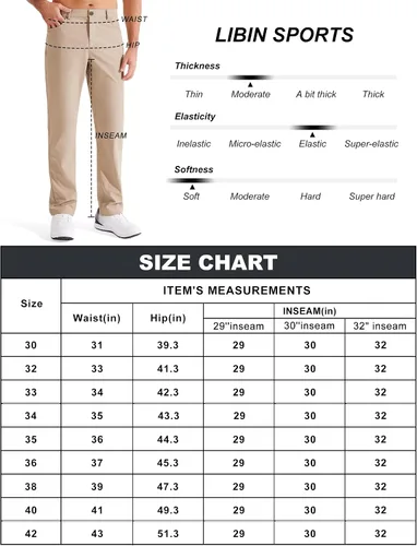Miniatura 6 de Libin Pantalones de golf ajustados para hombre de 29 pulgadas, 30 pulgadas, 32 pulgadas, casuales, elásticos, pantalones de vestir para trabajo