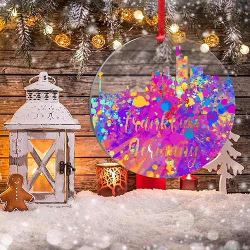 Miniatura 5 de Alemania Frankfurt Skyline Adorno de Navidad 2022 Alemania Frankfurt, arte de acuarela, adornos de Navidad para niños, colorido paisaje de ciudad