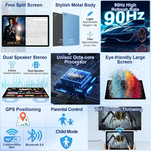 Miniatura 5 de Tablet Android 15 de 10.1 pulgadas con 30 GB de RAM 128 GB de ROM 1 TB de expansión, con teclado y ratón, Octa-Core, 8000 mAh, pantalla HD IPS, WiFi