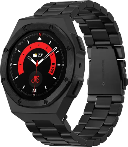 Miniatura 8 de Funda de lujo con correa diseñada para Samsung Galaxy Watch 6/5/4 de 1.732 pulgadas, resistente funda protectora militar de metal con correa táctica