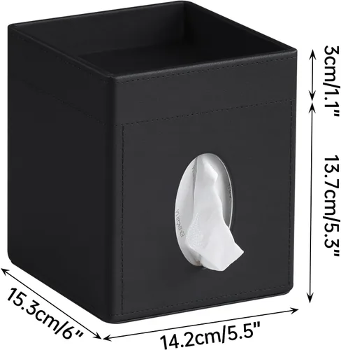 Miniatura 7 de Funda para Caja de Pañuelos, Soporte Cuadrado de Piel Sintética para Caja de Pañuelos con Bandeja de Almacenamiento para Baño, Tocador, Encimera