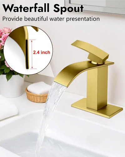 Miniatura 5 de Midanya Grifo de baño con boquilla de cascada de una sola manija, grifo de lavabo de baño de 1 agujero, moderno grifo de lavabo de lavabo de RV