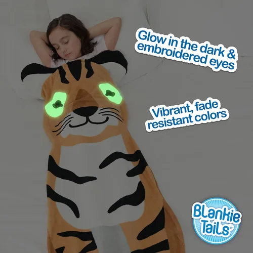 Miniatura 5 de Blankie Tails Manta de tigre portátil para niños, de doble cara, suave, manta de animal de forro polar, uso para fiestas de pijamas, ropa de cama