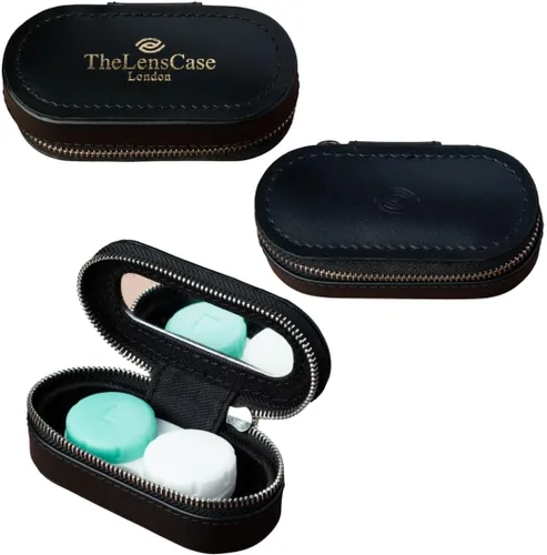 Miniatura 7 de Funda de piel de lujo para lentes de contacto de viaje, (para lentes de contacto reutilizables), cuero de grano completo certificado con espejo