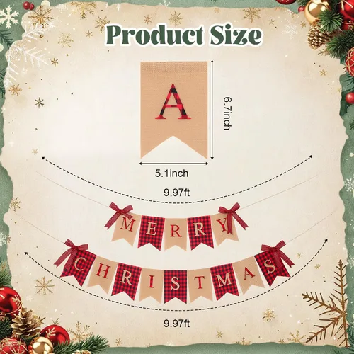 Miniatura 2 de Tatuo Merry Christmas Banner Xmas Burlap Bunting Garland Christmas Decorations for Fireplace Chimney Wall Tree Party Indoor Outdoor Party Office