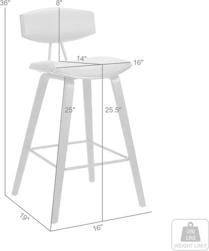 Miniatura 3 de Armen Living Fox - Taburete de bar moderno de mediados de siglo de piel sintética gris y madera negra de 25.5 pulgadas Piel sintética gris/negro