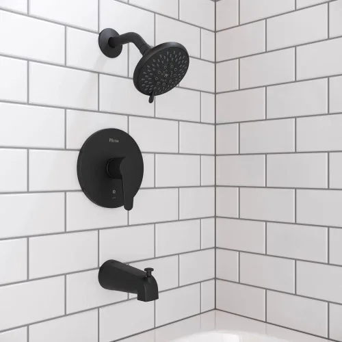 Miniatura 6 de Pfister Pfirst - Kit moderno de molduras para bañera y ducha, 1 mango, acabado negro mate, sin válvula de cabezal de ducha, no incluida, instalación