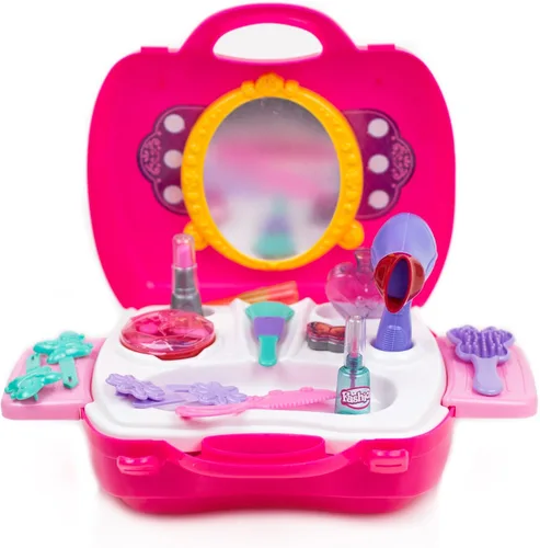 Toysery Kit de maquillaje de 21 piezas para niñas, kit de maquillaje de tocador para niños con estuche de salón de belleza, ligero y portátil, juego